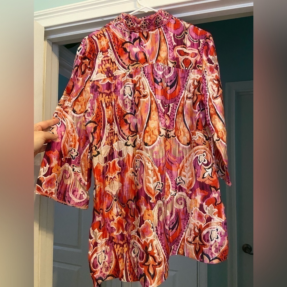 Chicos 40th Anniversary Paisley Multicolor Beaded Tunic - Picture 7 of 10